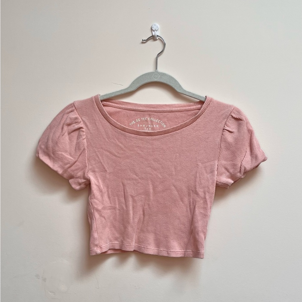 aeropostale pink cropped tee with puffy sleeves
